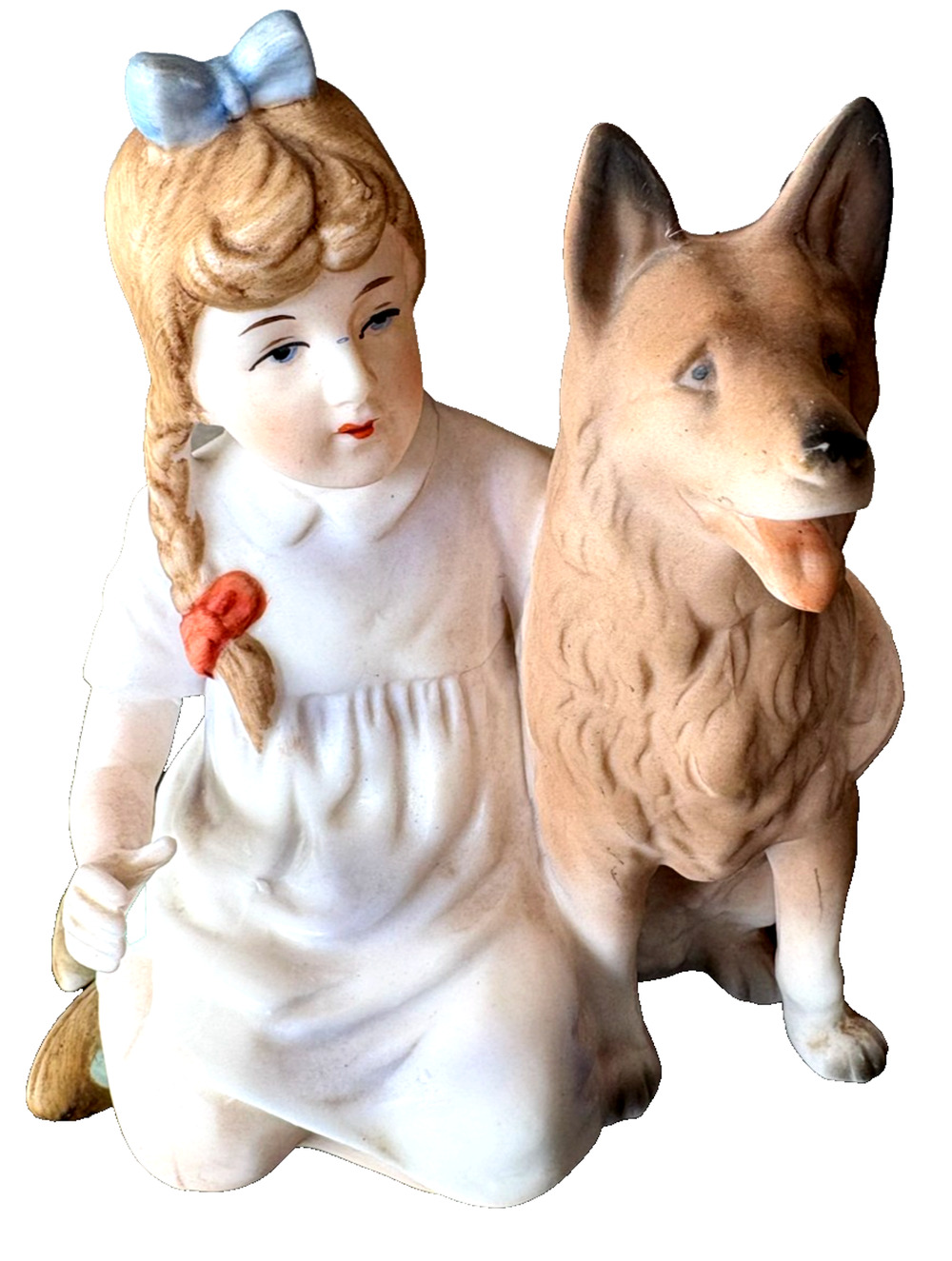 Vintage Decor Porcelain Ceramic Girl & Her Dog 1950'S FIGURINE MADE IN JAPAN